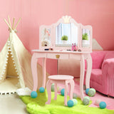 NNECW Kids Vanity Table and Chair Set with Drawer & Mirror for Girls