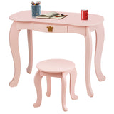 NNECW Kids Vanity Table and Chair Set with Drawer & Mirror for Girls