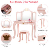 NNECW Kids Vanity Table and Chair Set with Drawer & Mirror for Girls