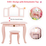 NNECW Kids Vanity Table and Chair Set with Drawer & Mirror for Girls