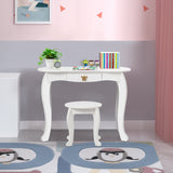 NNECW Kids Vanity Table and Chair Set with Mirror &amp Drawer for Girls-White