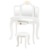 NNECW Kids Vanity Table and Chair Set with Mirror &amp Drawer for Girls-White