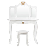 NNECW Kids Vanity Table and Chair Set with Mirror &amp Drawer for Girls-White