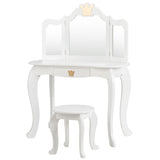 NNECW Kids Vanity Table and Chair Set with Mirror &amp Drawer for Girls-White