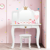 NNECW Kids Vanity Table and Chair Set with Mirror &amp Drawer for Girls-White