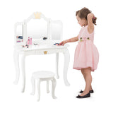 NNECW Kids Vanity Table and Chair Set with Mirror &amp Drawer for Girls-White