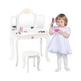 NNECW Kids Vanity Table and Chair Set with Mirror &amp Drawer for Girls-White