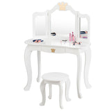 NNECW Kids Vanity Table and Chair Set with Mirror &amp Drawer for Girls-White
