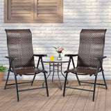 NNECW 2 Piece Outdoor Patio Rattan Folding Chair with Adjustable High Backrest for Garden Balcony