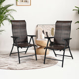 NNECW 2 Piece Outdoor Patio Rattan Folding Chair with Adjustable High Backrest for Garden Balcony