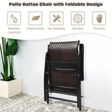 NNECW 2 Piece Outdoor Patio Rattan Folding Chair with Adjustable High Backrest for Garden Balcony