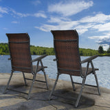 NNECW 2 Piece Outdoor Patio Rattan Folding Chair with Adjustable High Backrest for Garden Balcony