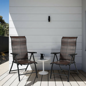 NNECW 2 Piece Outdoor Patio Rattan Folding Chair with Adjustable High Backrest for Garden Balcony