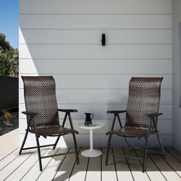 NNECW 2 Piece Outdoor Patio Rattan Folding Chair with Adjustable High Backrest for Garden Balcony