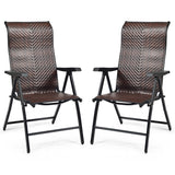 NNECW 2 Piece Outdoor Patio Rattan Folding Chair with Adjustable High Backrest for Garden Balcony