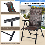 NNECW 2 Piece Outdoor Patio Rattan Folding Chair with Adjustable High Backrest for Garden Balcony