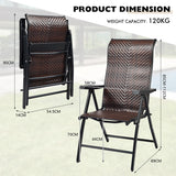 NNECW 2 Piece Outdoor Patio Rattan Folding Chair with Adjustable High Backrest for Garden Balcony