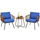 NNECW 3 Pieces Patio Wicker Conversation Chair Set with Coffee Table & Cushions