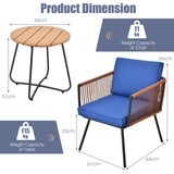 NNECW 3 Pieces Patio Wicker Conversation Chair Set with Coffee Table & Cushions