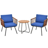 NNECW 3 Pieces Patio Wicker Conversation Chair Set with Coffee Table & Cushions
