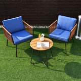 NNECW 3 Pieces Patio Wicker Conversation Chair Set with Coffee Table & Cushions