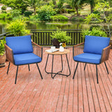 NNECW 3 Pieces Patio Wicker Conversation Chair Set with Coffee Table & Cushions
