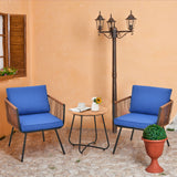 NNECW 3 Pieces Patio Wicker Conversation Chair Set with Coffee Table & Cushions