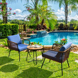 NNECW 3 Pieces Patio Wicker Conversation Chair Set with Coffee Table & Cushions