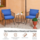 NNECW 3 Pieces Patio Wicker Conversation Chair Set with Coffee Table & Cushions