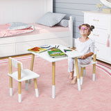 NNECW Kids Table and 2 Chairs Set with Pine Wood Legs for Playing & Learning & Eating