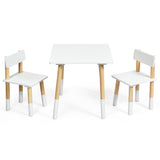 NNECW Kids Table and 2 Chairs Set with Pine Wood Legs for Playing & Learning & Eating