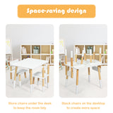 NNECW Kids Table and 2 Chairs Set with Pine Wood Legs for Playing & Learning & Eating