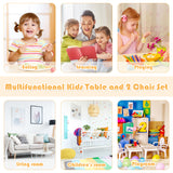 NNECW Kids Table and 2 Chairs Set with Pine Wood Legs for Playing & Learning & Eating