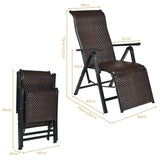 NNECW 2PCS Folding Reclining Rattan Chair with Adjustable Position for Garden