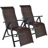 NNECW 2PCS Folding Reclining Rattan Chair with Adjustable Position for Garden