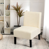 NNECW Armless Accent Chair with Curved Backrest for  Living Room &amp Bedroom-Beige