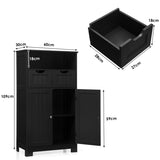 NNECW Bathroom Floor Cabinet with Open Shelf &amp 2 Drawers-Black
