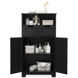 NNECW Bathroom Floor Cabinet with Open Shelf &amp 2 Drawers-Black