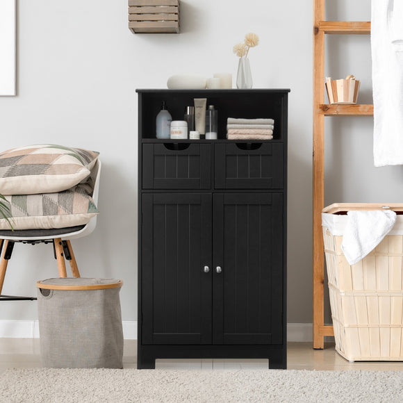NNECW Bathroom Floor Cabinet with Open Shelf & 2 Drawers-Black