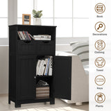 NNECW Bathroom Floor Cabinet with Open Shelf &amp 2 Drawers-Black