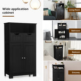 NNECW Bathroom Floor Cabinet with Open Shelf &amp 2 Drawers-Black