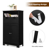 NNECW Bathroom Floor Cabinet with Open Shelf &amp 2 Drawers-Black