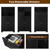 NNECW Bathroom Floor Cabinet with Open Shelf &amp 2 Drawers-Black