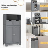 NNECW Bathroom Floor Cabinet with Open Shelf &amp 2 Drawers-Grey