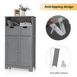 NNECW Bathroom Floor Cabinet with Open Shelf &amp 2 Drawers-Grey