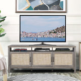 NNECW Rattan TV Stand with 3 Rattan Doors for Living Room