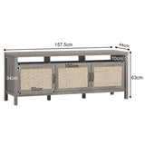 NNECW Rattan TV Stand with 3 Rattan Doors for Living Room