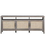 NNECW Rattan TV Stand with 3 Rattan Doors for Living Room