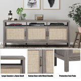 NNECW Rattan TV Stand with 3 Rattan Doors for Living Room