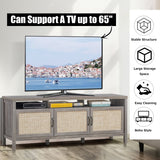 NNECW Rattan TV Stand with 3 Rattan Doors for Living Room